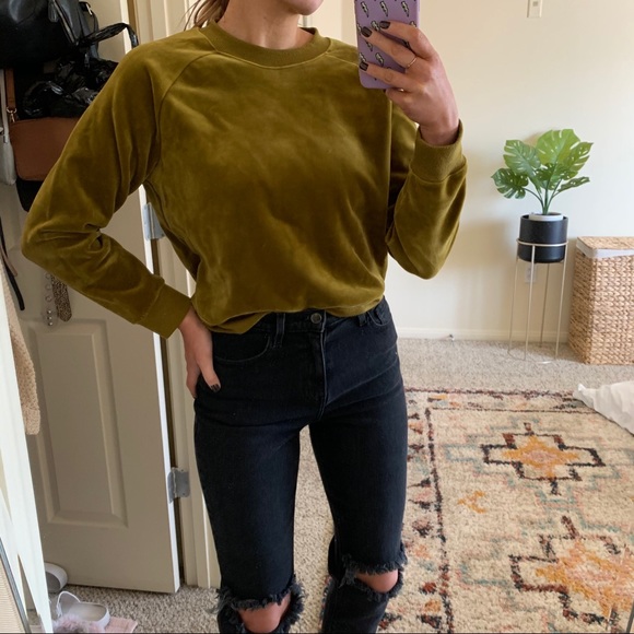 Olive Green Velvet Sweater 